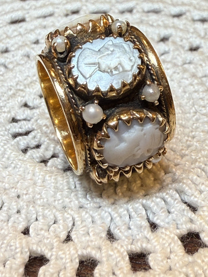 Vintage 14K Solid Gold Cameo Eternity Ring