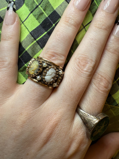 Vintage 14K Solid Gold Cameo Eternity Ring