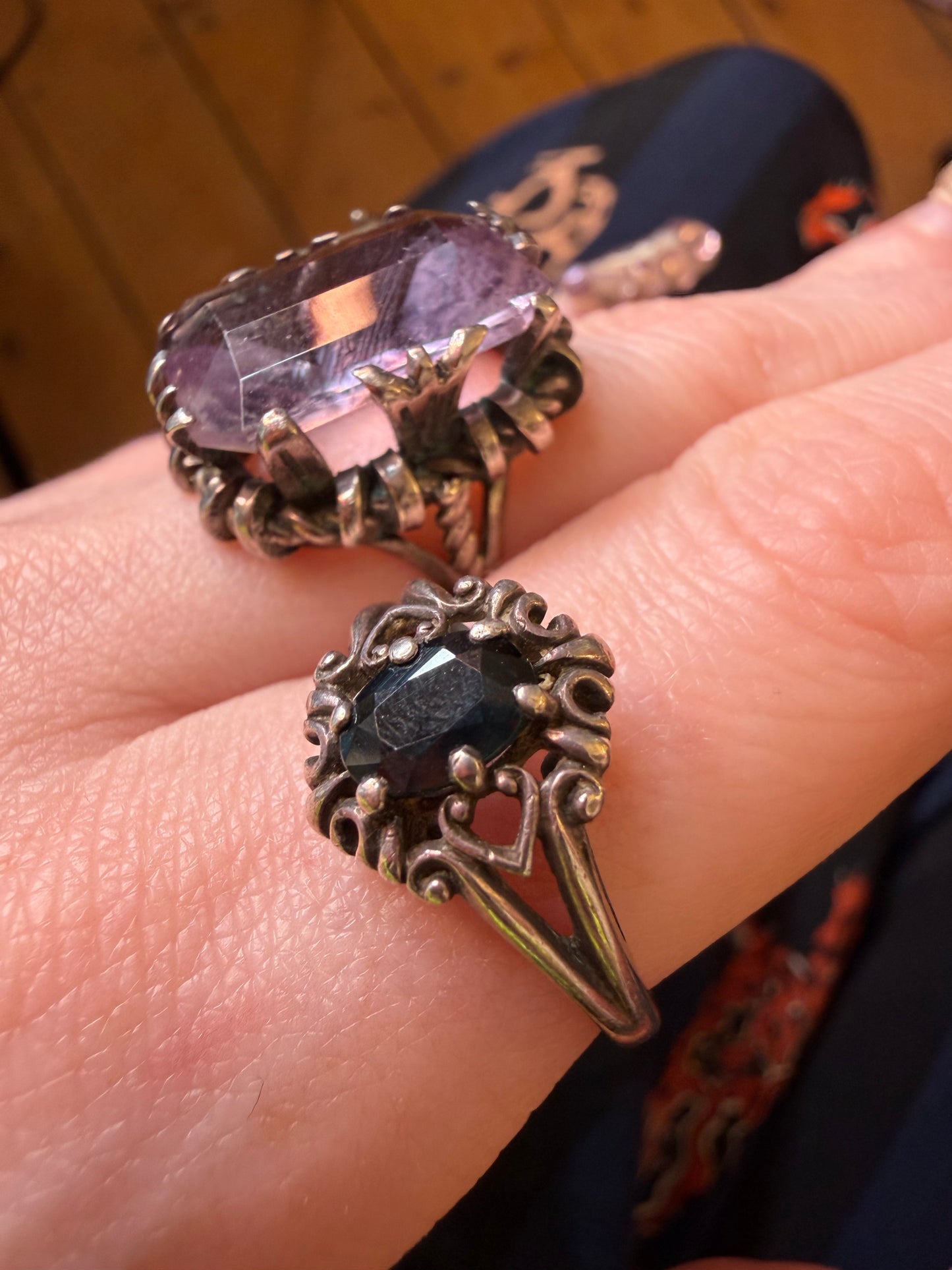 Vintage Midnight Heart Sterling Silver Sapphire Ring