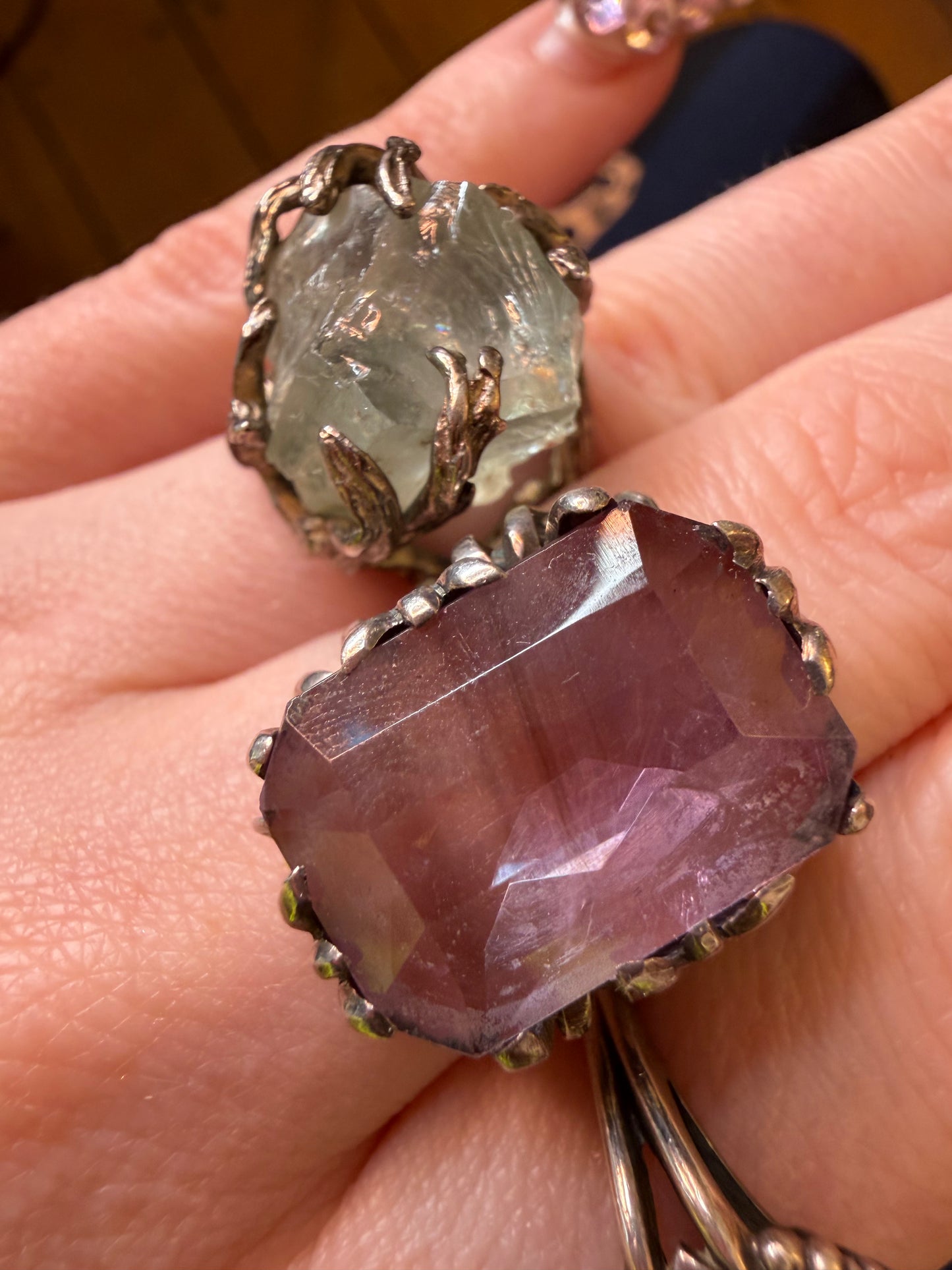 Vintage Chunky Brutalist Sterling Silver Aquamarine Ring