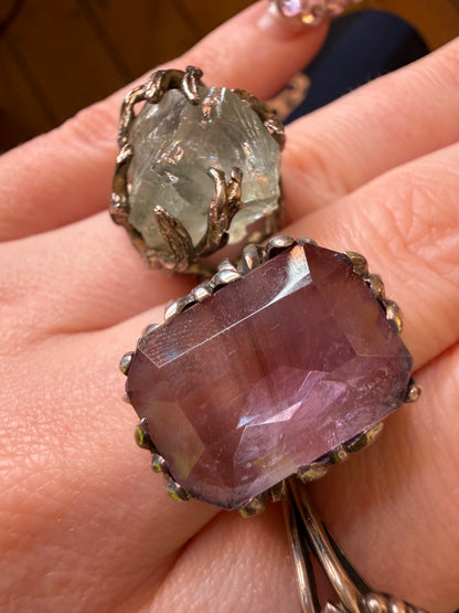 Vintage Chunky Brutalist Sterling Silver Rose de France Amethyst Ring