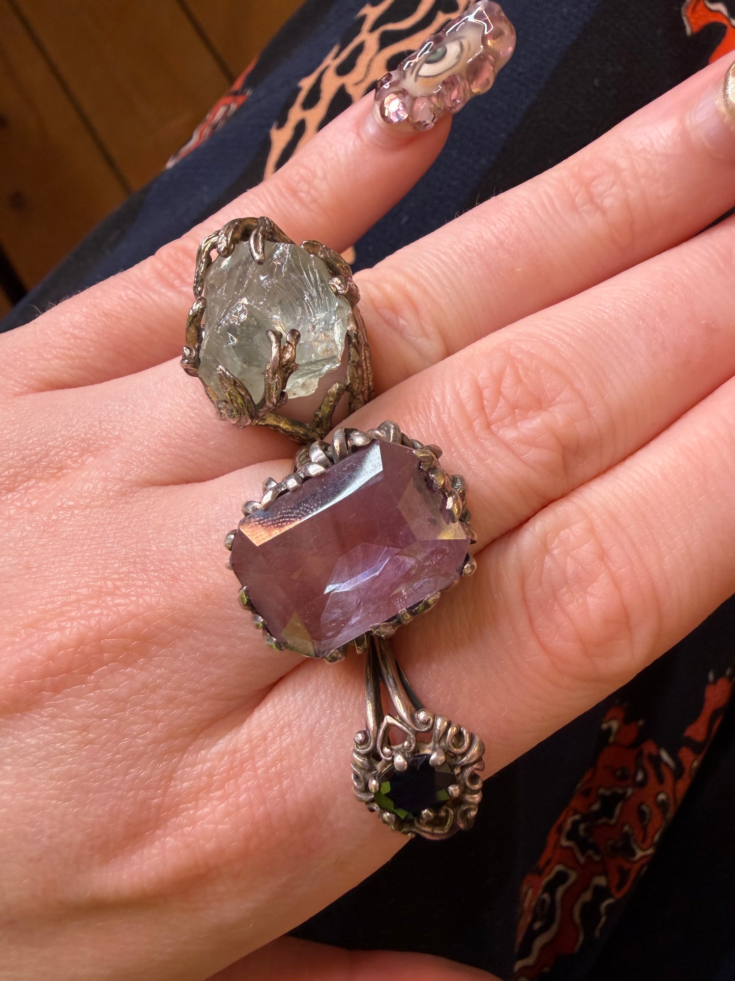 Vintage Chunky Brutalist Sterling Silver Rose de France Amethyst Ring