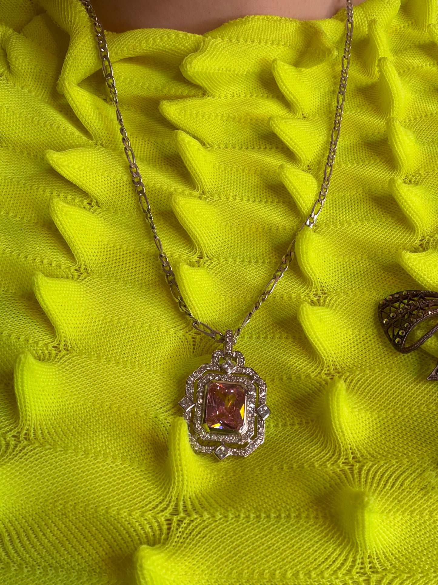 Vintage Sterling Silver Pink Princess Necklace