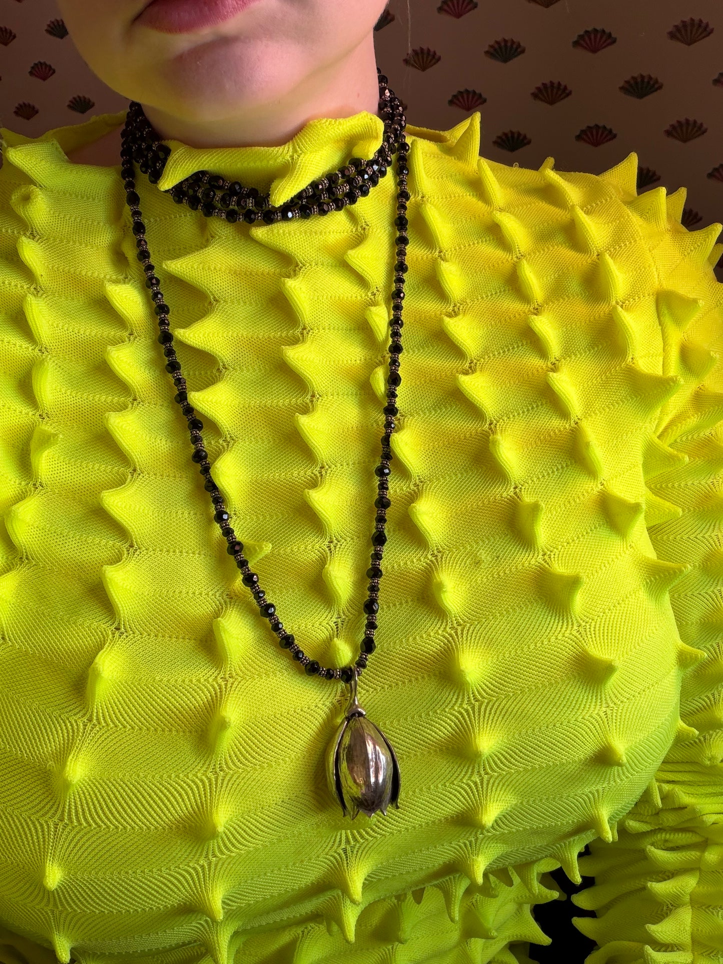 Vintage Sterling Silver Gothic Black Beaded Flower Choker Necklace