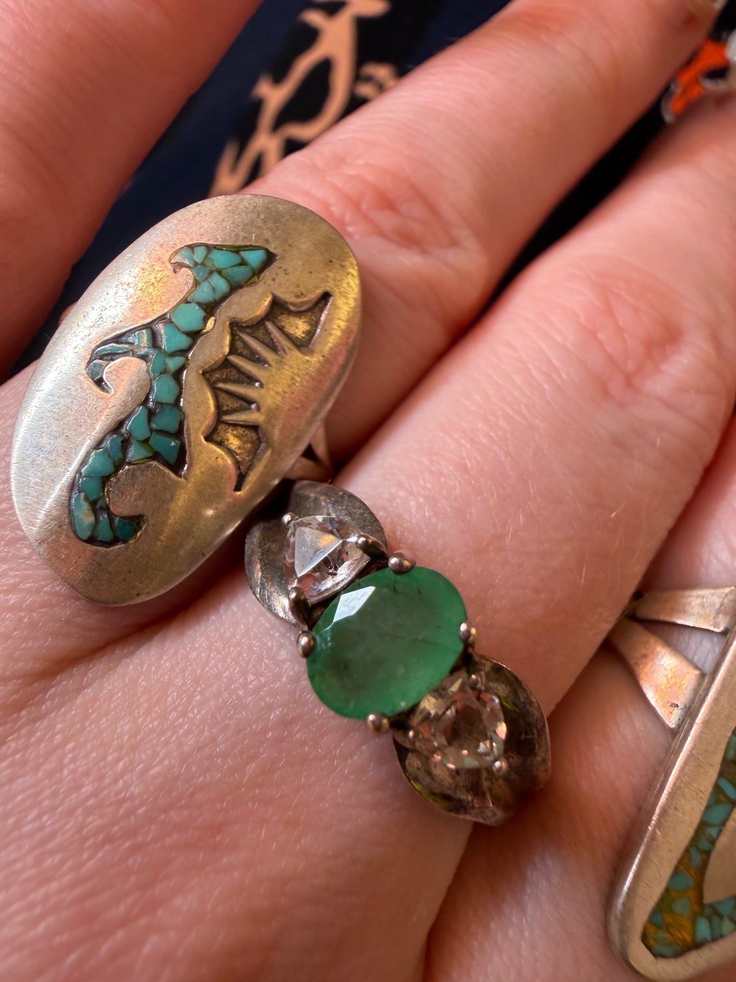 Vintage Sterling Silver Emerald & White Topaz Ring