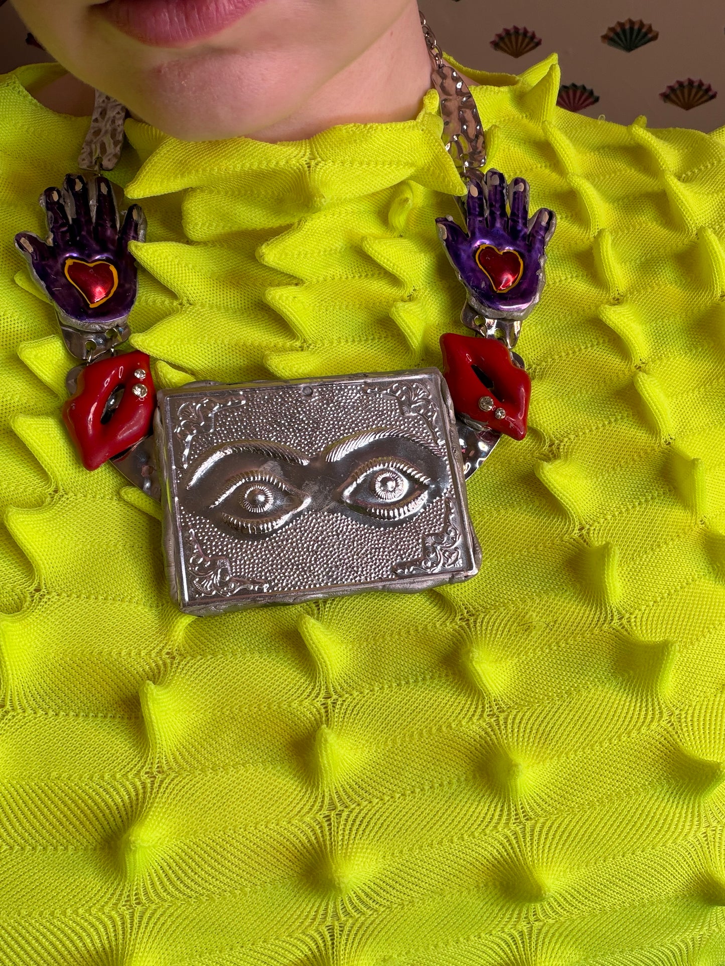 Sue Kreitzman Vintage Face & Hands Early Neckshrine Necklace