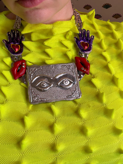 Sue Kreitzman Vintage Face & Hands Early Neckshrine Necklace