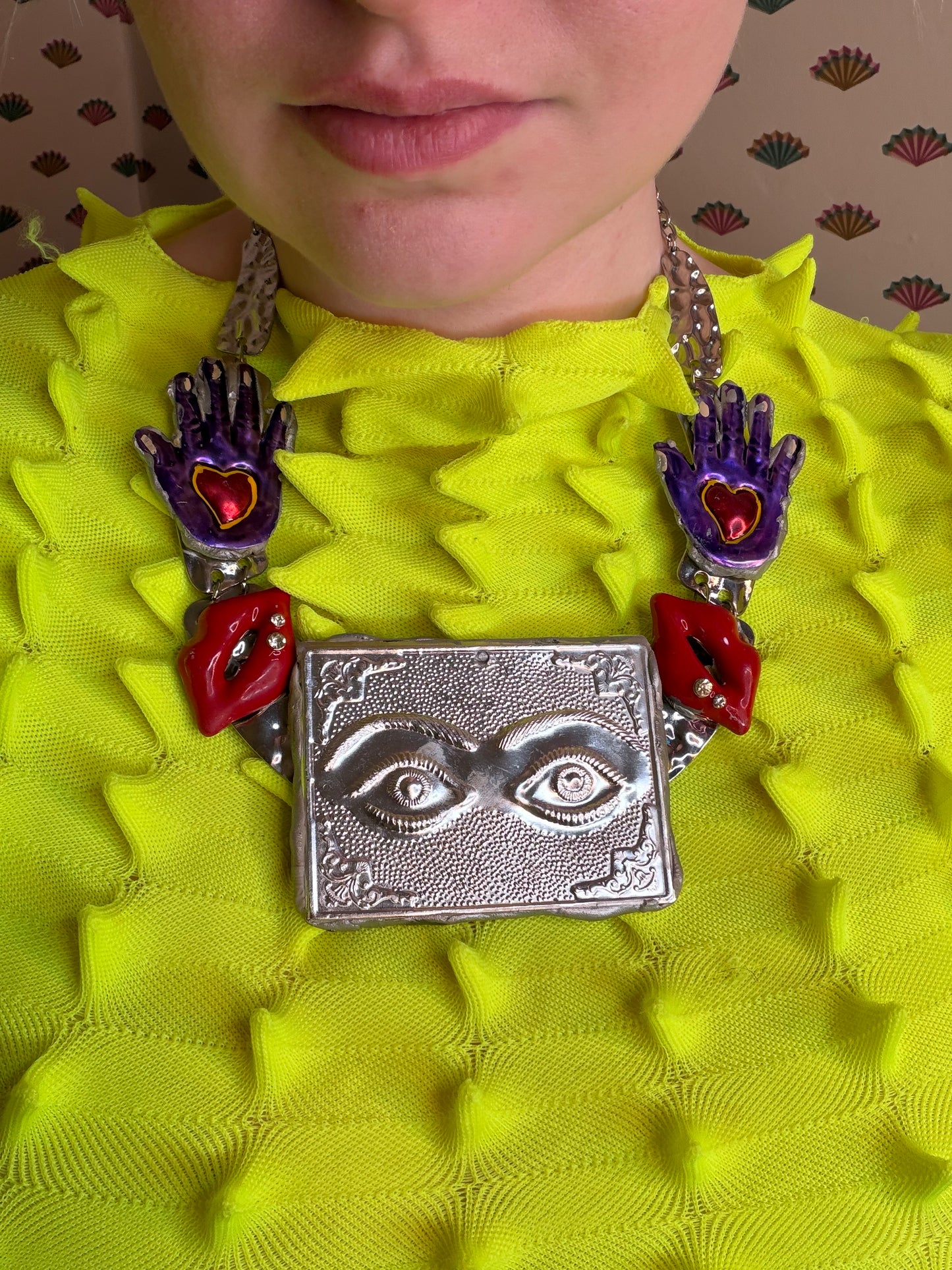 Sue Kreitzman Vintage Face & Hands Early Neckshrine Necklace