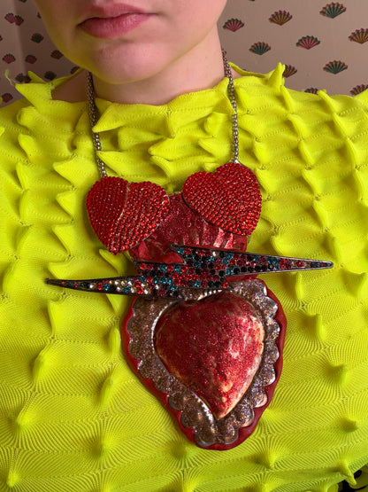 Sue Kreitzman Vintage Electric Heart Early Neckshrine Necklace