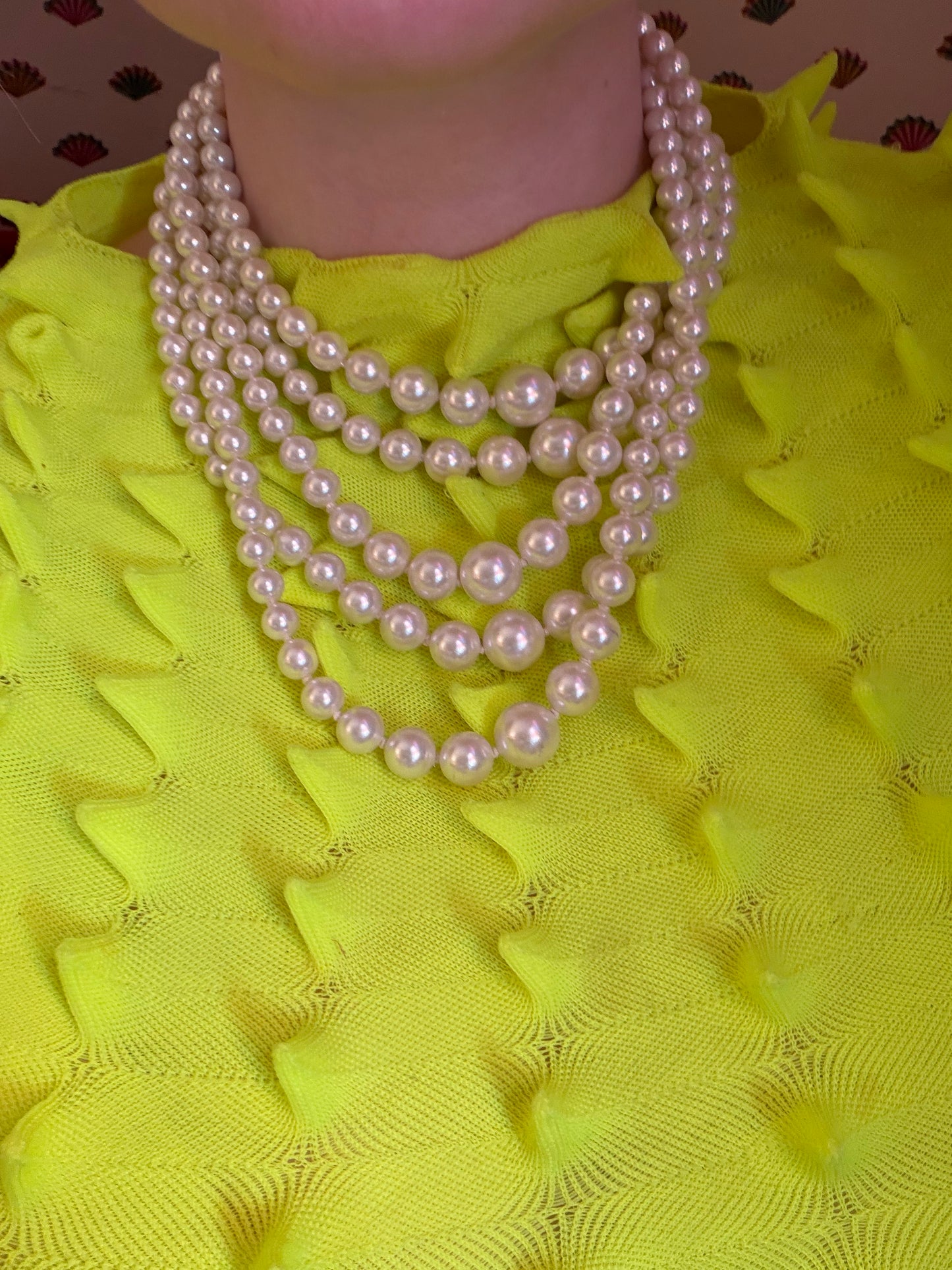 Vintage Chunky 5-Strand Pearl Collar Necklace