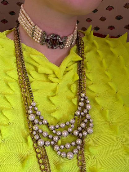Vintage Decadent Princess 5-Strand Pearl Crystal Choker