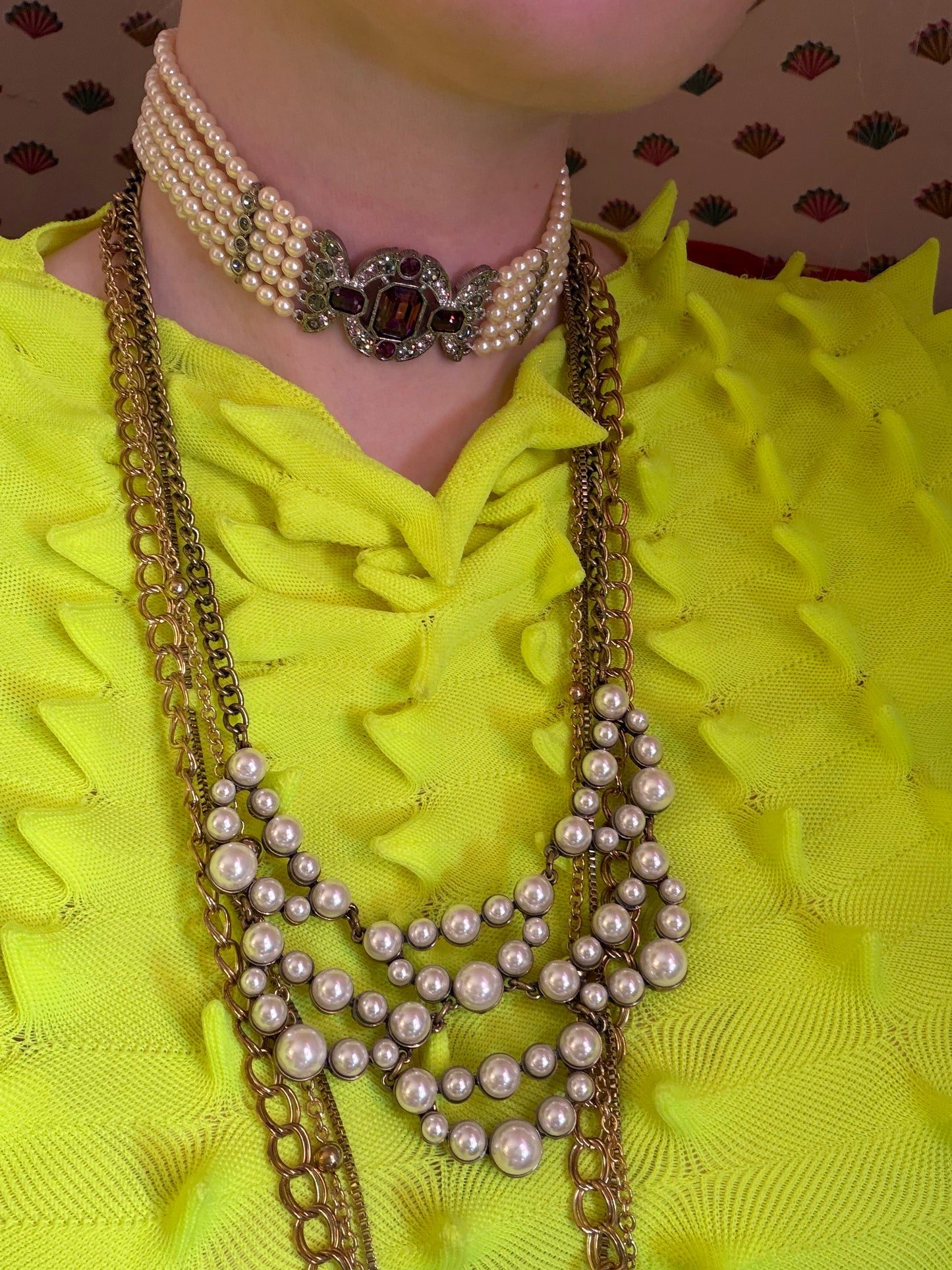 Vintage Decadent Princess 5-Strand Pearl Crystal Choker