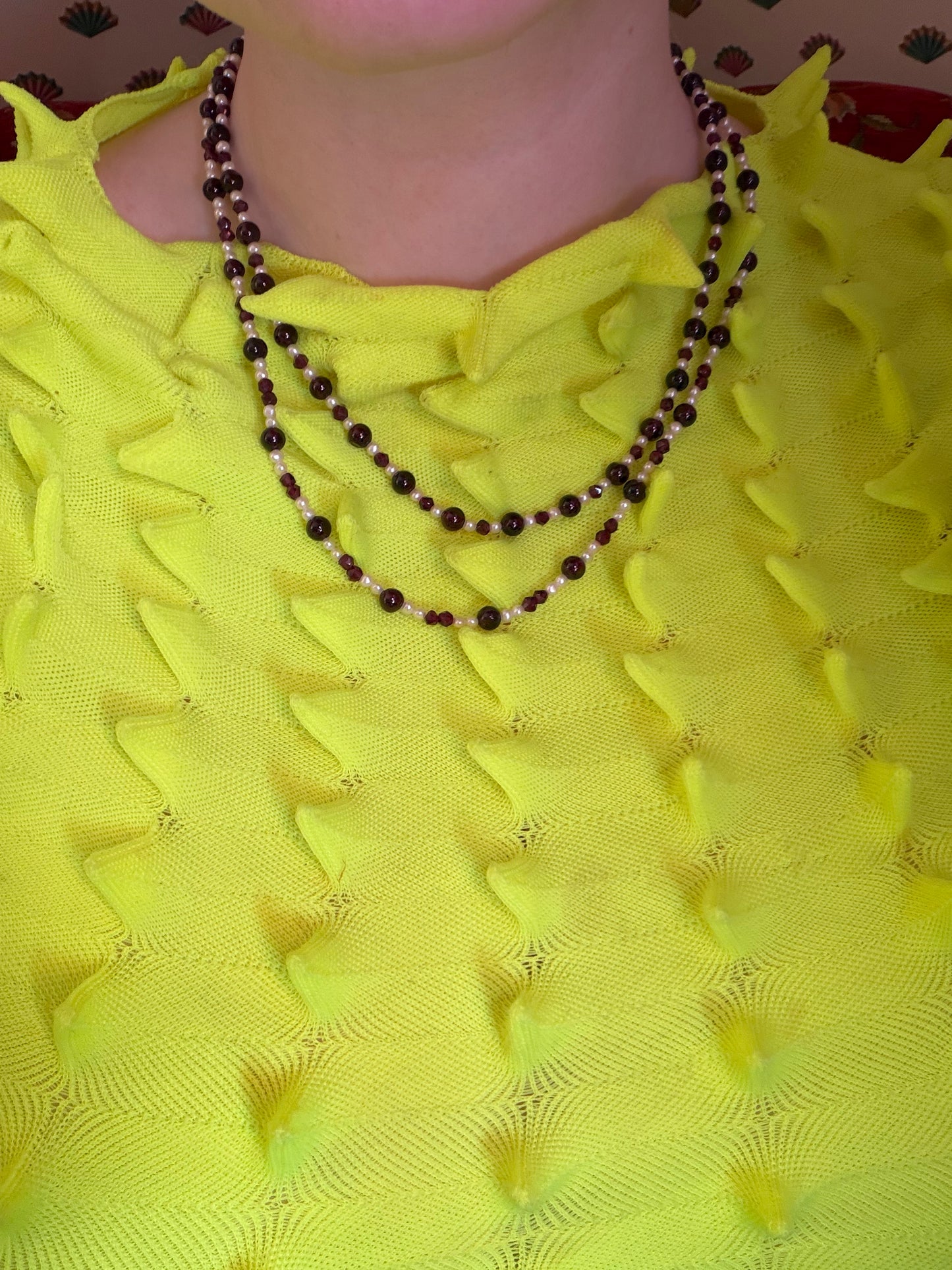 Vintage Double Strand Garnet and Pearl Necklace