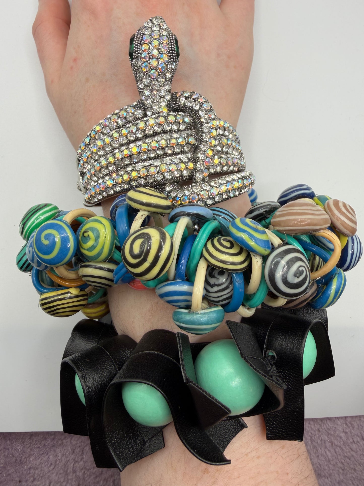 Iris Apfel's Vintage Turquoise Wooden Bead and Leather Bracelet
