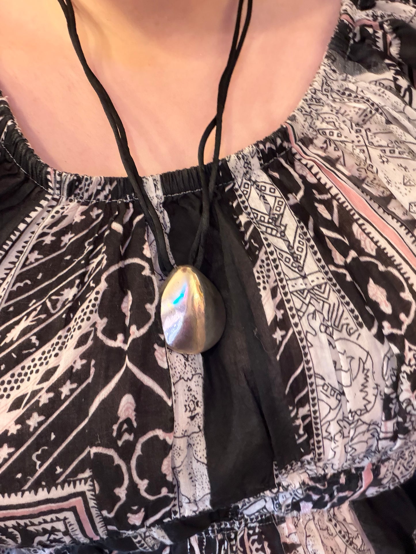 Vintage MMA Modernist Sterling Silver Shell Pendant Necklace