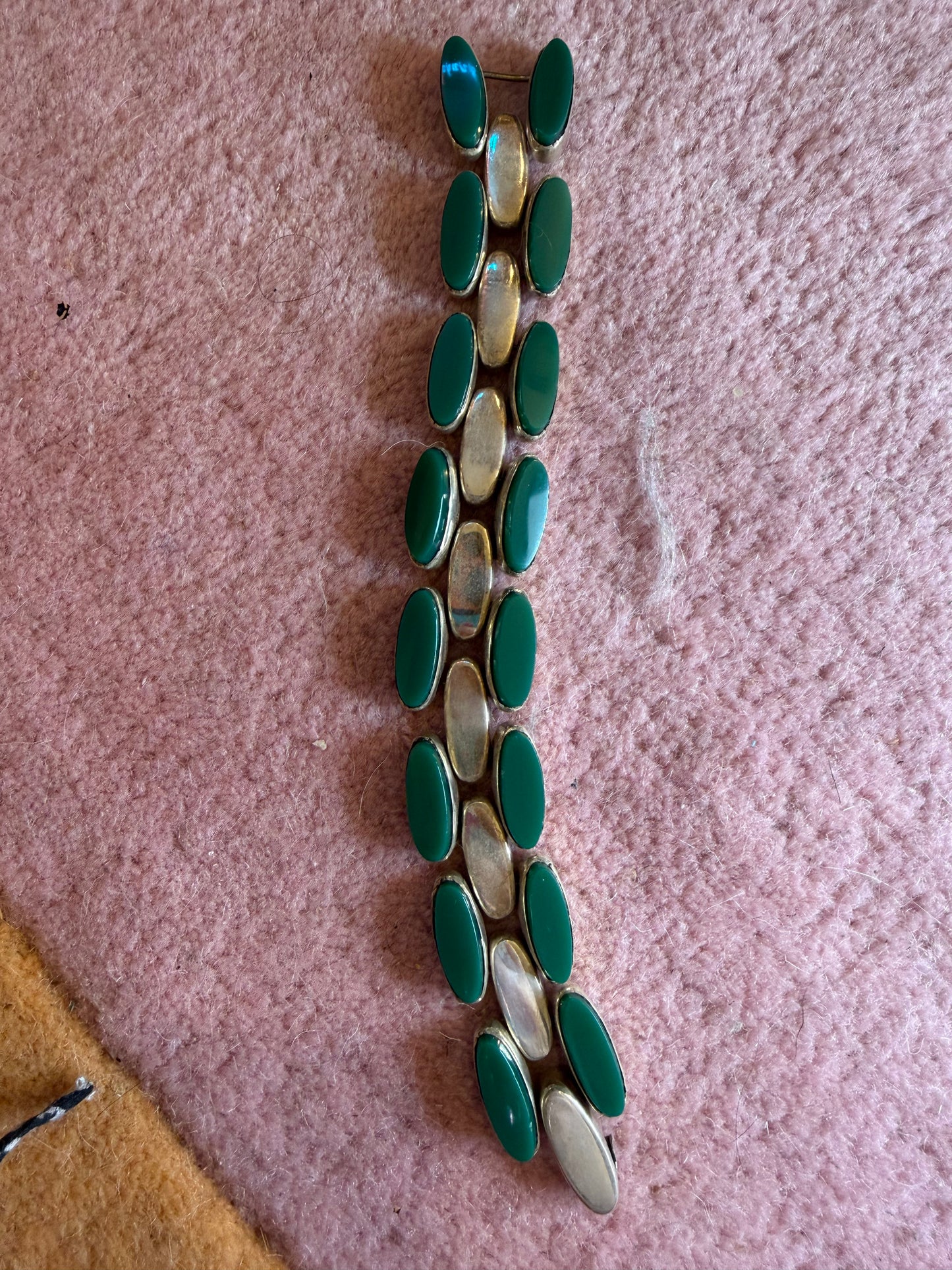 Vintage Sterling Silver Malachite Link Bracelet