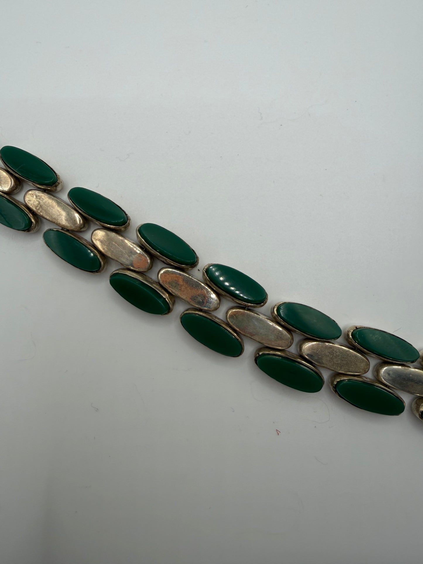 Vintage Sterling Silver Malachite Link Bracelet