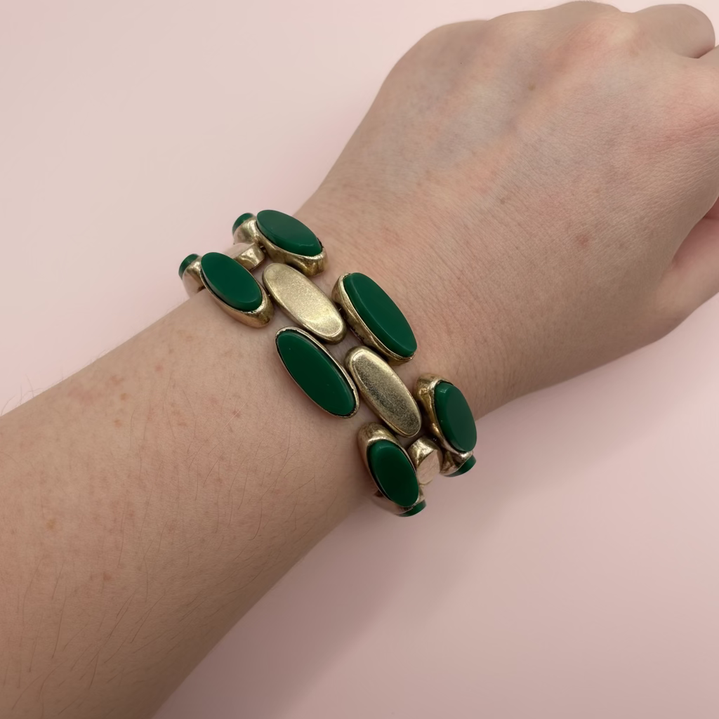 Vintage Sterling Silver Malachite Link Bracelet