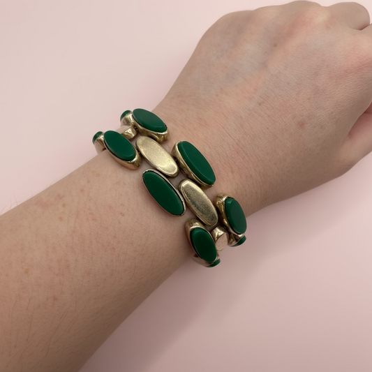 Vintage Sterling Silver Malachite Link Bracelet