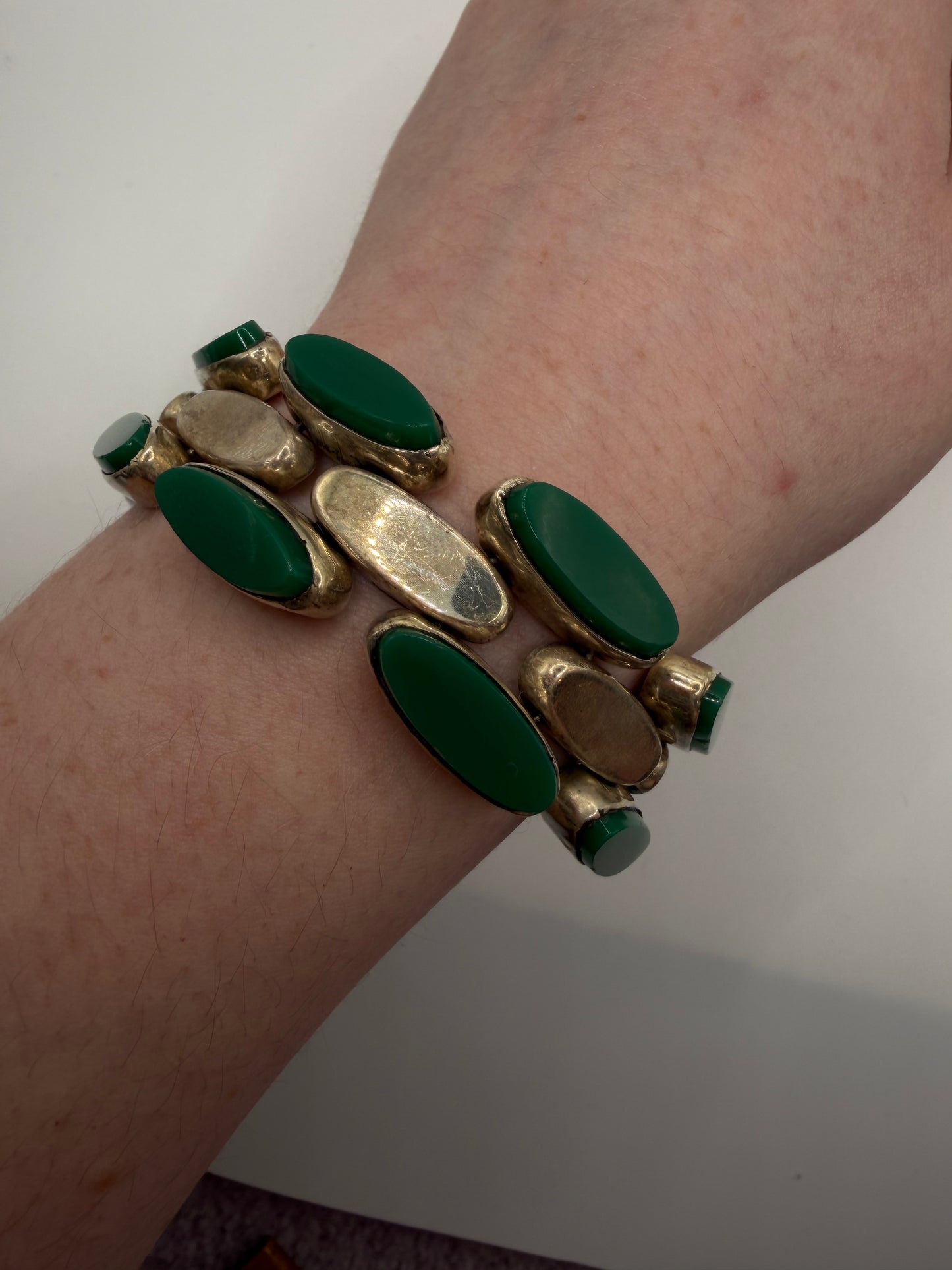 Vintage Sterling Silver Malachite Link Bracelet