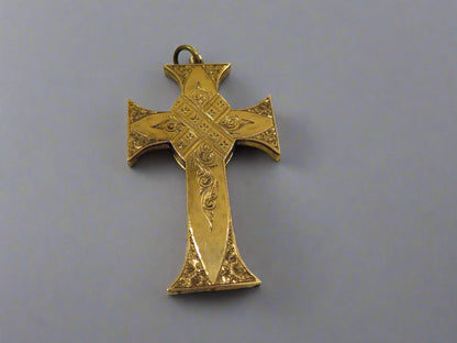 RARE Large Antique 9K Solid Gold Victorian Banded Agate Locket Cross Pendant