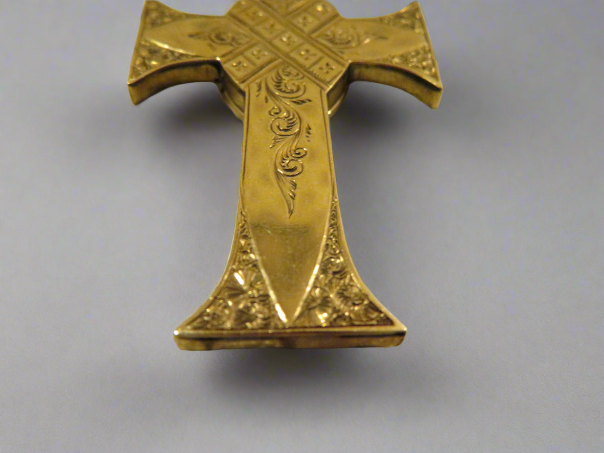 RARE Large Antique 9K Solid Gold Victorian Banded Agate Locket Cross Pendant