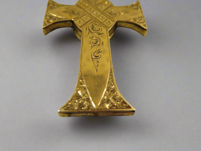 RARE Large Antique 9K Solid Gold Victorian Banded Agate Locket Cross Pendant