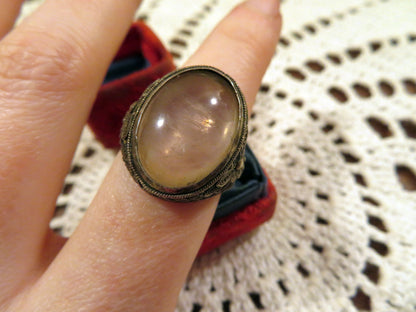 Antique Arts and Crafts Quartz Silver Filigree Ring
