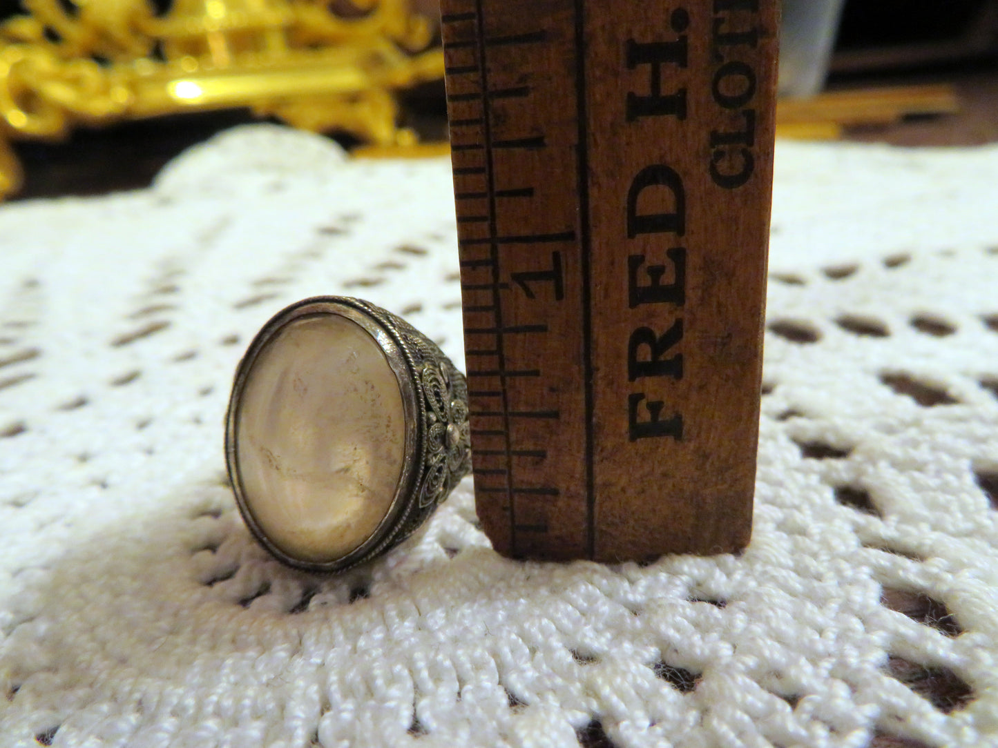 Antique Arts and Crafts Quartz Silver Filigree Ring