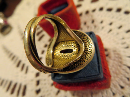 Antique Carnelian Cabochon Silver Statement Ring