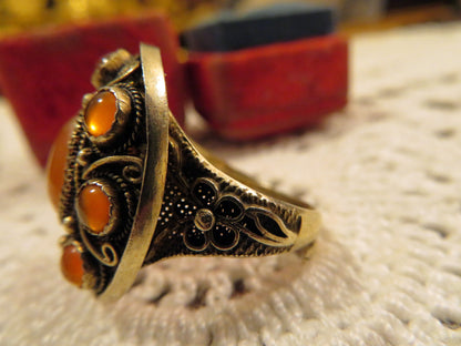 Antique Carnelian Cabochon Silver Statement Ring
