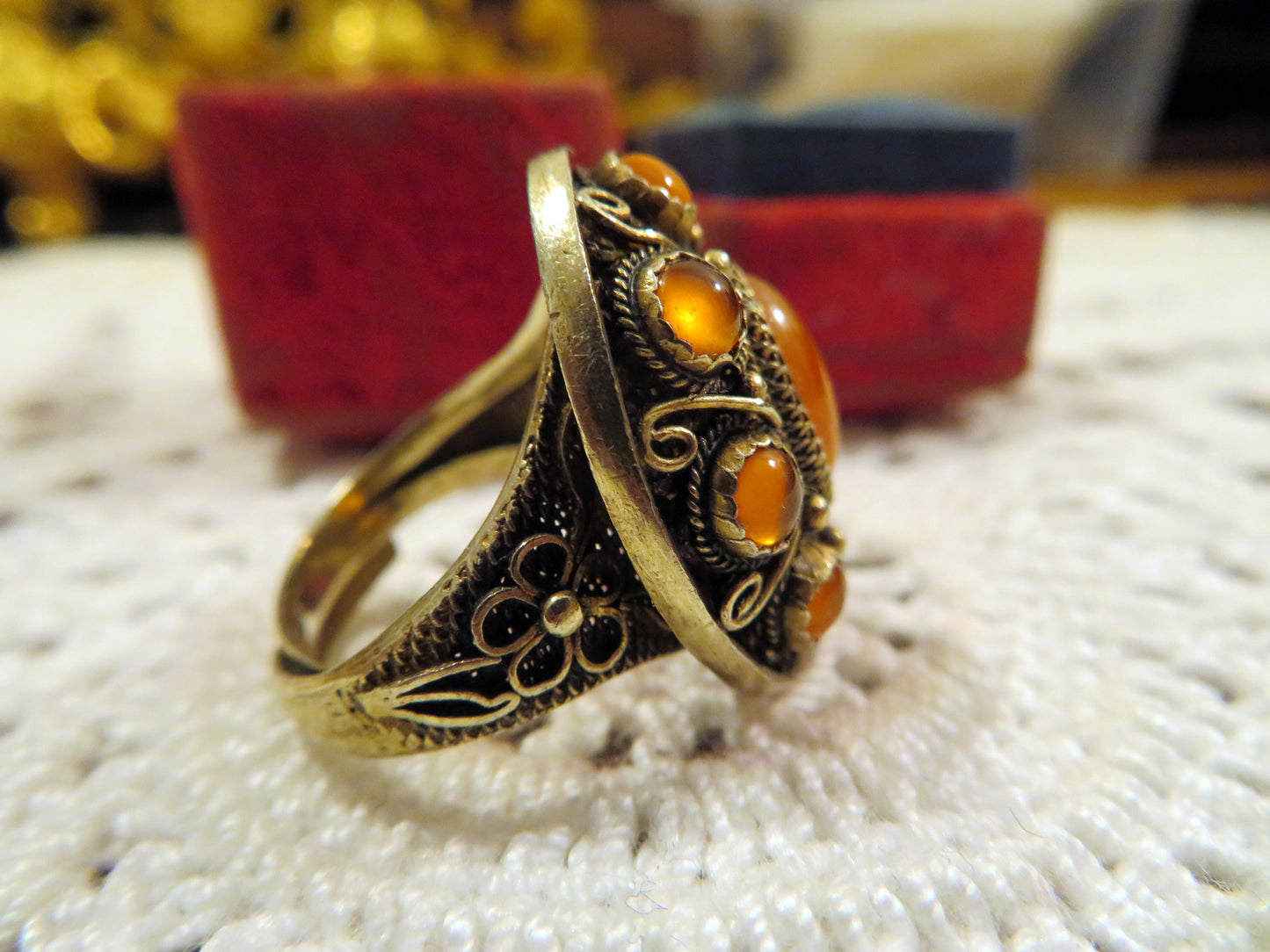 Antique Carnelian Cabochon Silver Statement Ring