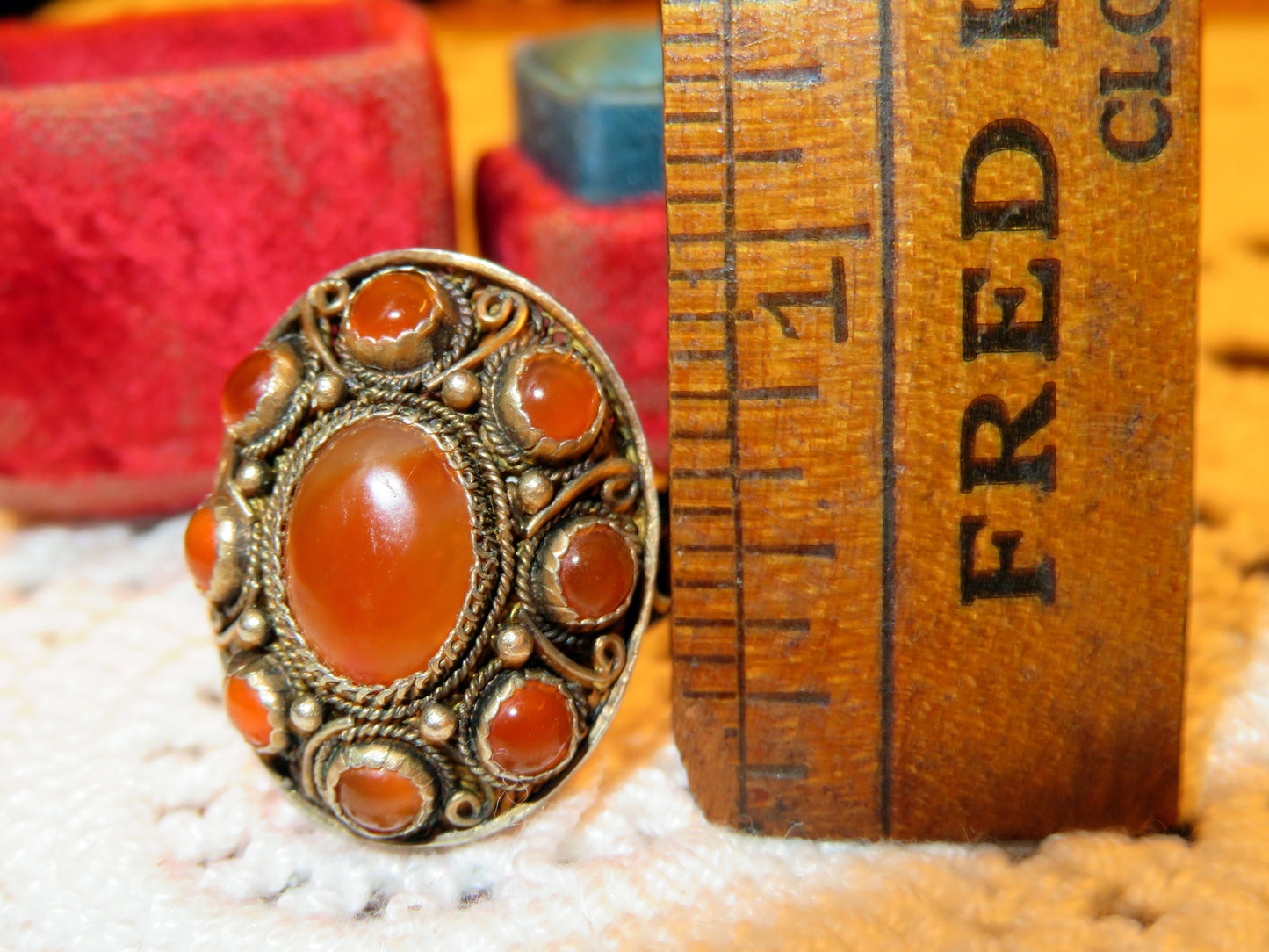 Antique Carnelian Cabochon Silver Statement Ring