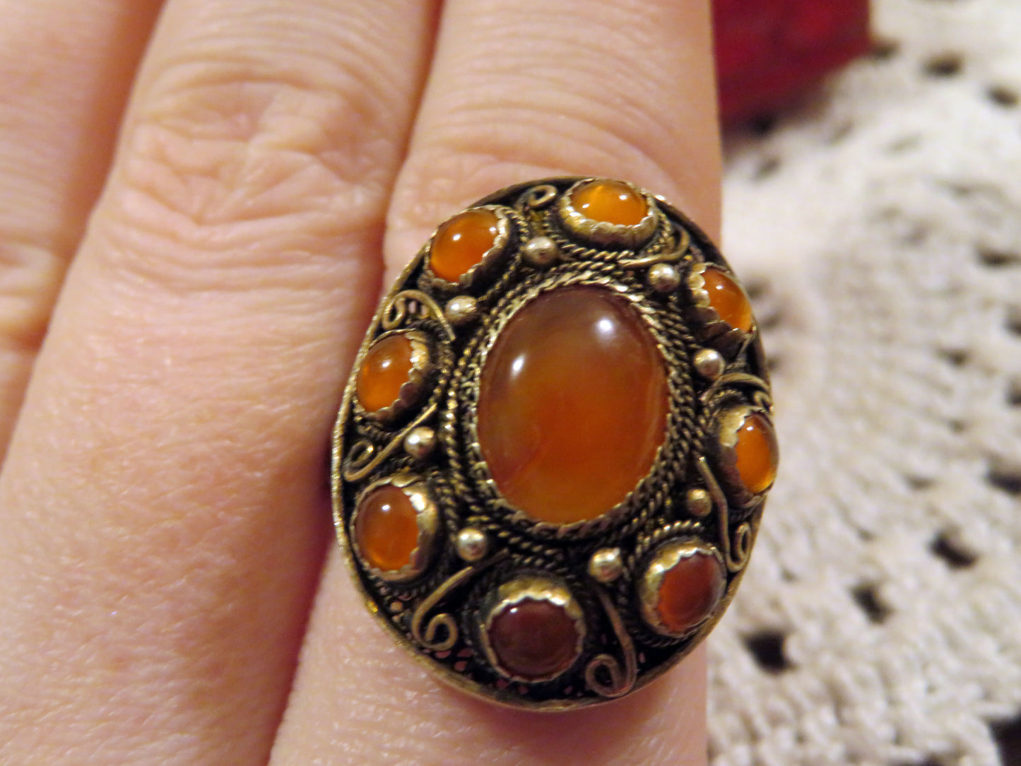 Antique Carnelian Cabochon Silver Statement Ring