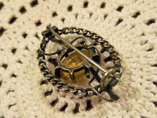 Antique Victorian Scottish Genuine Citrine Silver Brooch