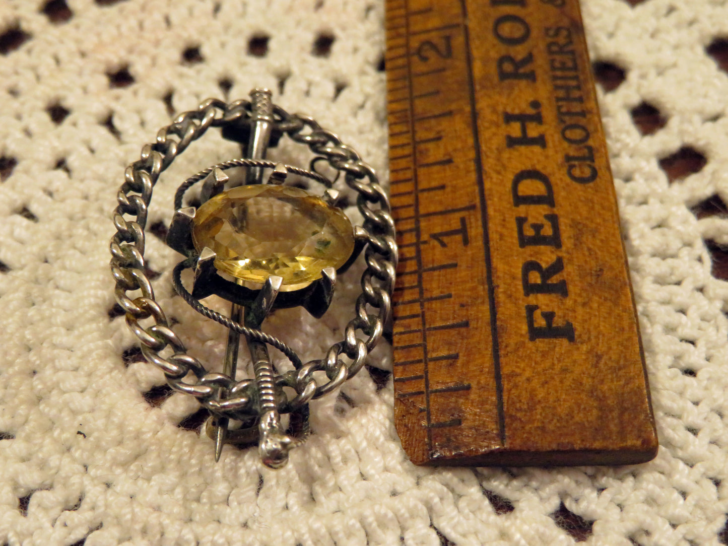 Antique Victorian Scottish Genuine Citrine Silver Brooch
