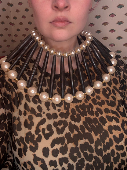 Julie Rubano RARE Huge Pearl Wood Collar Necklace