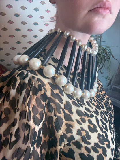 Julie Rubano RARE Huge Pearl Wood Collar Necklace