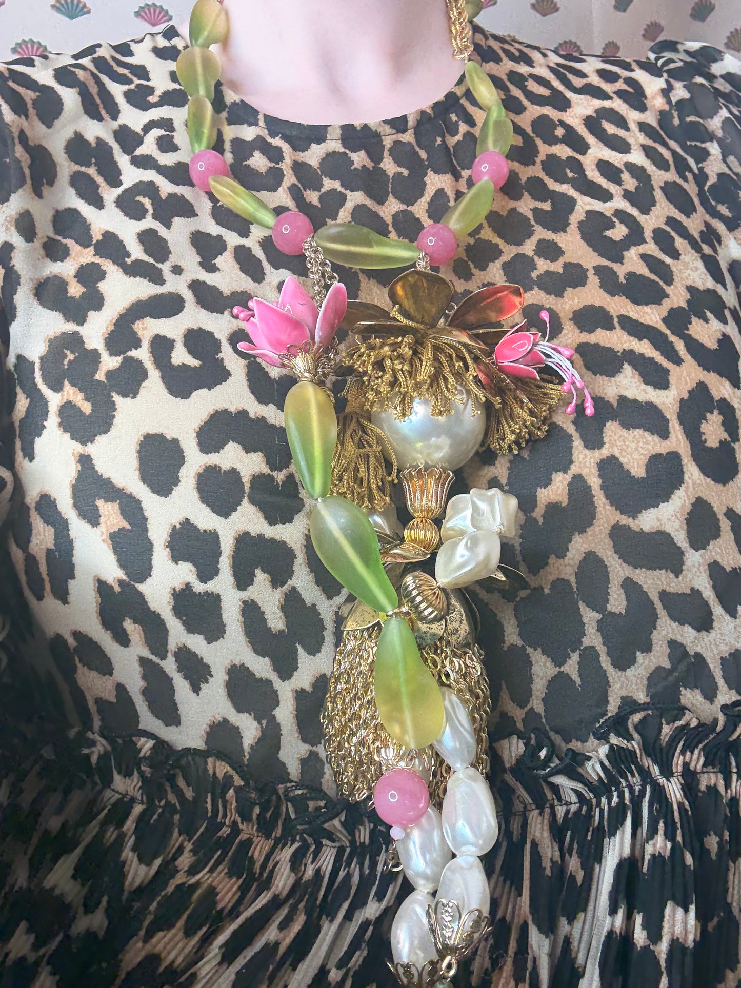 Julie Rubano RARE Huge Vintage Flower Doll Necklace