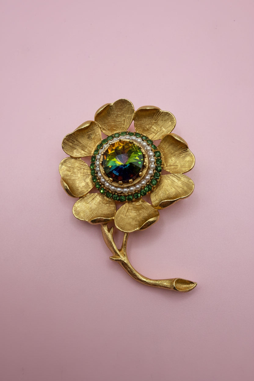 Vintage Florenza Rivoli Watermelon Rhinestone Brooch
