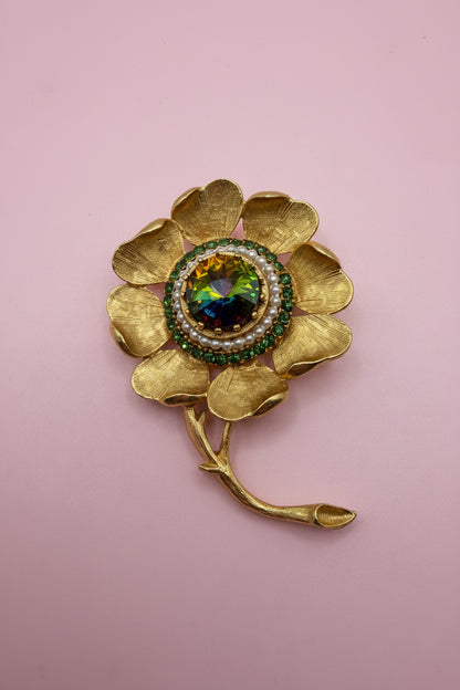 Vintage Florenza Rivoli Watermelon Rhinestone Brooch