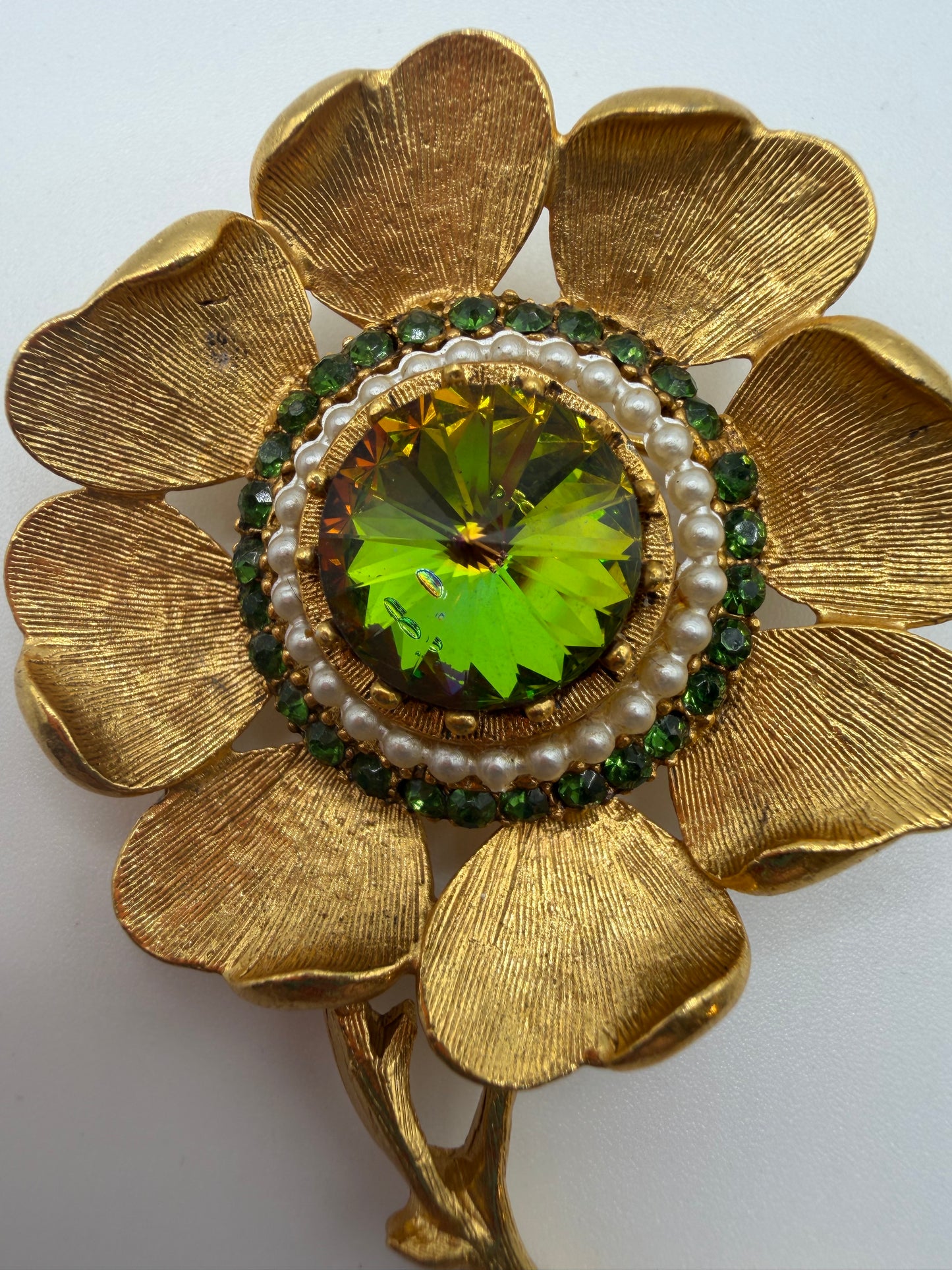 Vintage Florenza Rivoli Watermelon Rhinestone Brooch