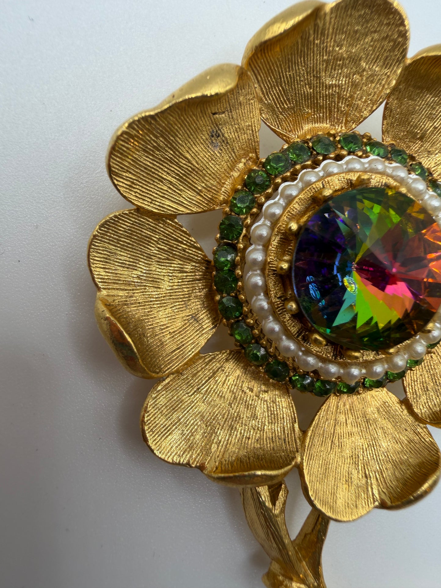 Vintage Florenza Rivoli Watermelon Rhinestone Brooch