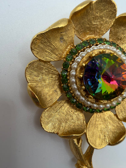 Vintage Florenza Rivoli Watermelon Rhinestone Brooch