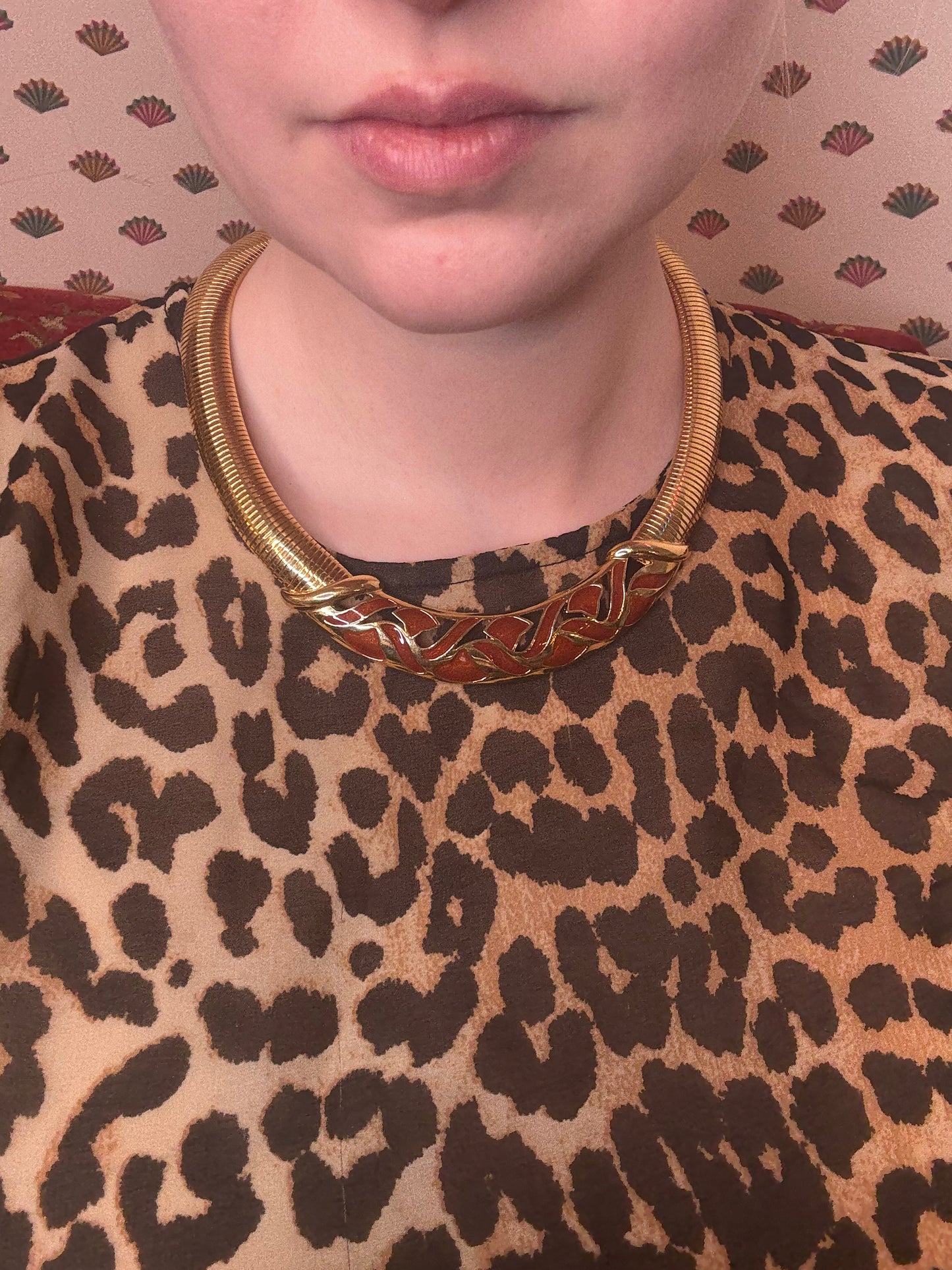 Vintage Trifari Chunky Enamel Tubogas Necklace