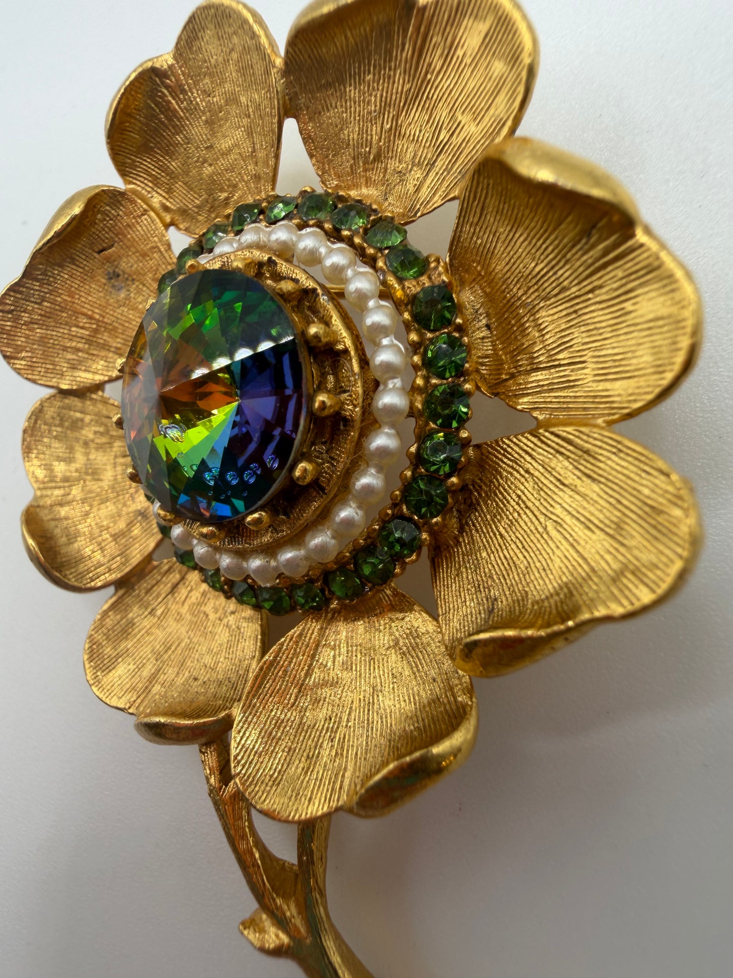 Vintage Florenza Rivoli Watermelon Rhinestone Brooch