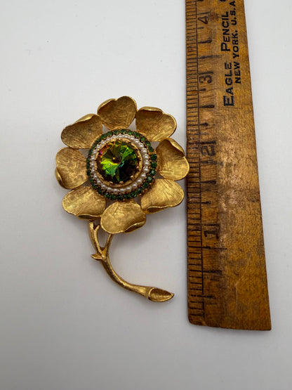 Vintage Florenza Rivoli Watermelon Rhinestone Brooch