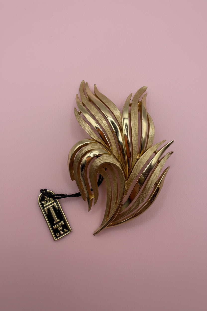 Vintage Trifari Mid-Century Flame Brooch w/ Original Tag