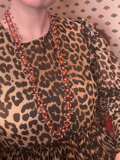 Vintage Peach Champagne Metallic Midcentury Pearl Fringe Necklace
