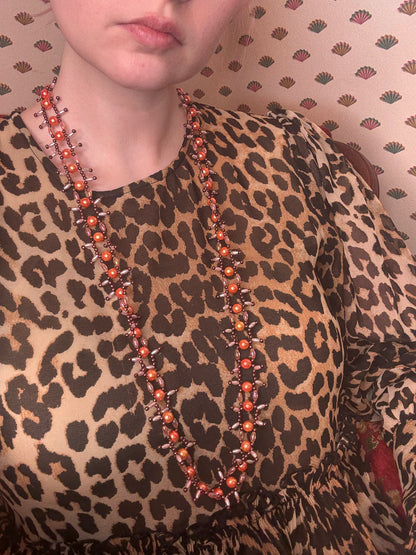 Vintage Peach Champagne Metallic Midcentury Pearl Fringe Necklace
